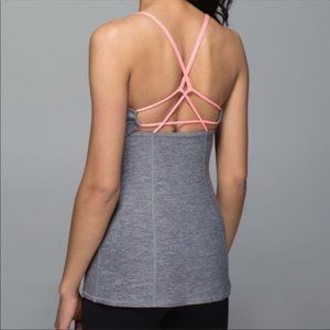 Lululemon Dancing Warrior Tank - Heathered Slate, neon peach straps *LIKE NEW*